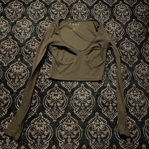 Poof! Olive Green Long Sleeve Crop Top